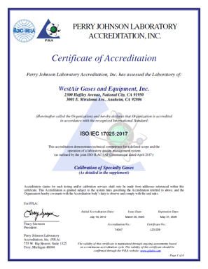 ISO-IEC 17025-2017 Certificate of Accreditation - L23-229 Calibration